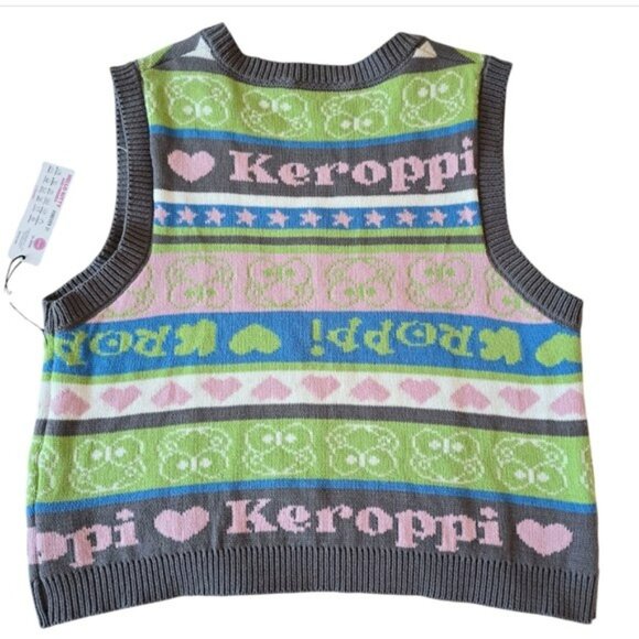 Hello Kitty & Friends Keroppi Sweater Vest Size 2X Pink Grey Green V Neckline - Picture 11 of 14